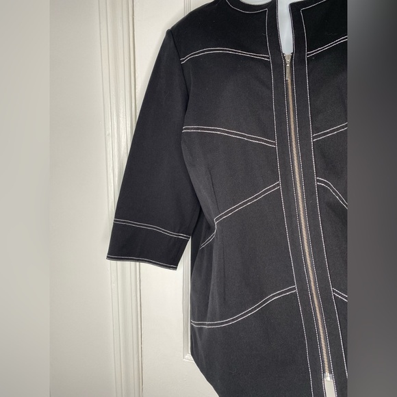Ming Wang NWT Black Zip-Up Jacket with White Stitching Size L - Picture 2 of 9